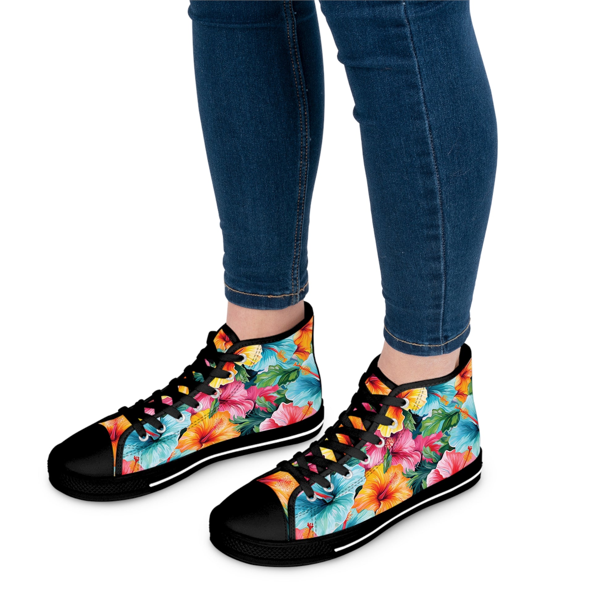 Watercolor Hibiscus (Light #2) Women's High-Top Sneakers (Black) by Studio Ten Design