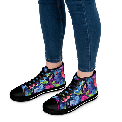 Watercolor Hibiscus (Dark #4) Women's High-Top Sneakers