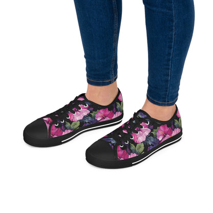 Watercolor Hibiscus (Dark #3) Women's Low-Top Sneakers