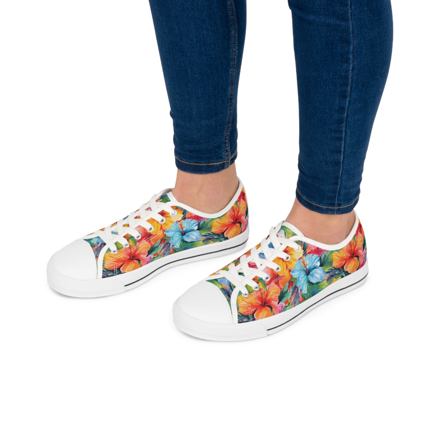 Watercolor Hibiscus (Light #3) Women's Low Top Sneakers (White) by Studio Ten Design
