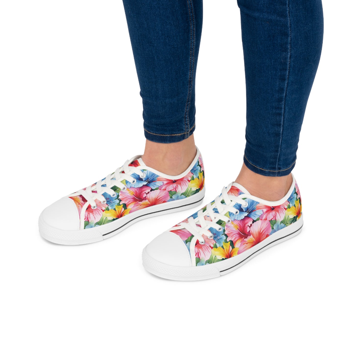 Watercolor Hibiscus (Light #1) Women's Low Top Sneakers