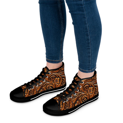 Tooled Leather Women's High-Top Sneakers (Black) by Studio Ten Design