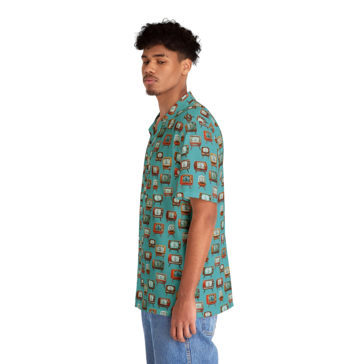 Retro TVs Aqua Aloha Shirt by Studio Ten Design