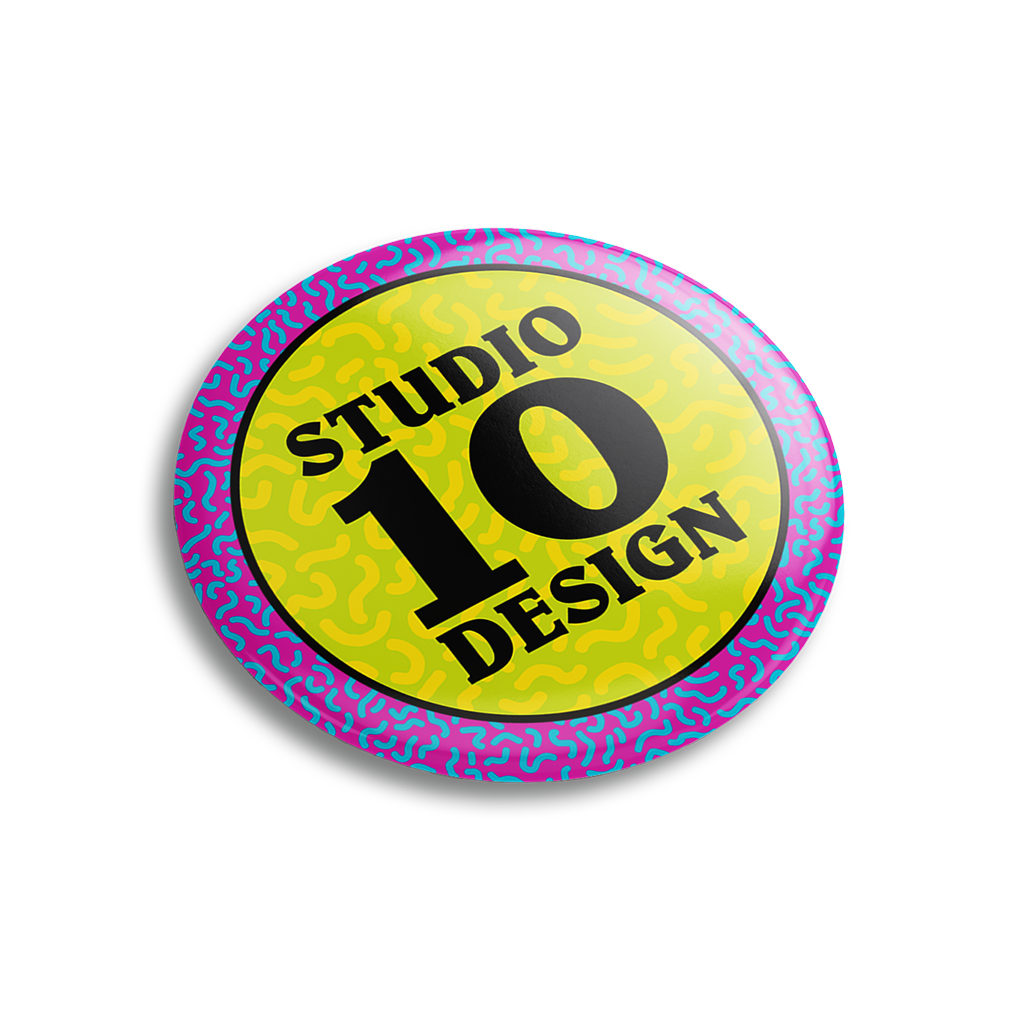 Studio Ten Design logo 1 inch diameter pin-back button