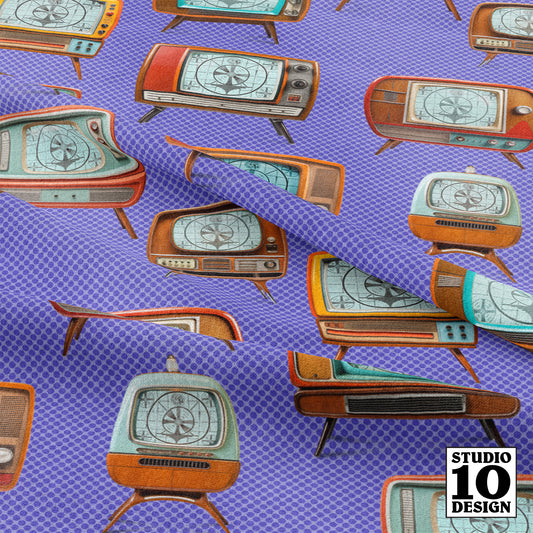 Retro TVs Lilac Printed Fabric by Studio Ten Design