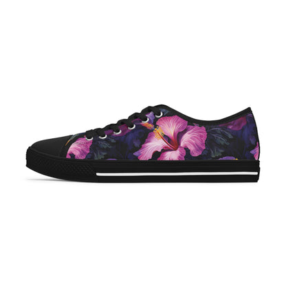 Watercolor Hibiscus (Dark #2) Women's Low Top Sneakers