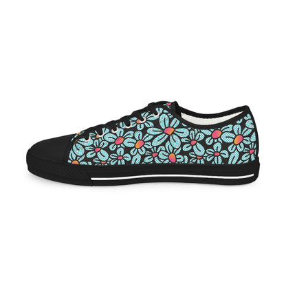 Flower Pop! Black Men's Low-Top Sneakers by Studio Ten Design