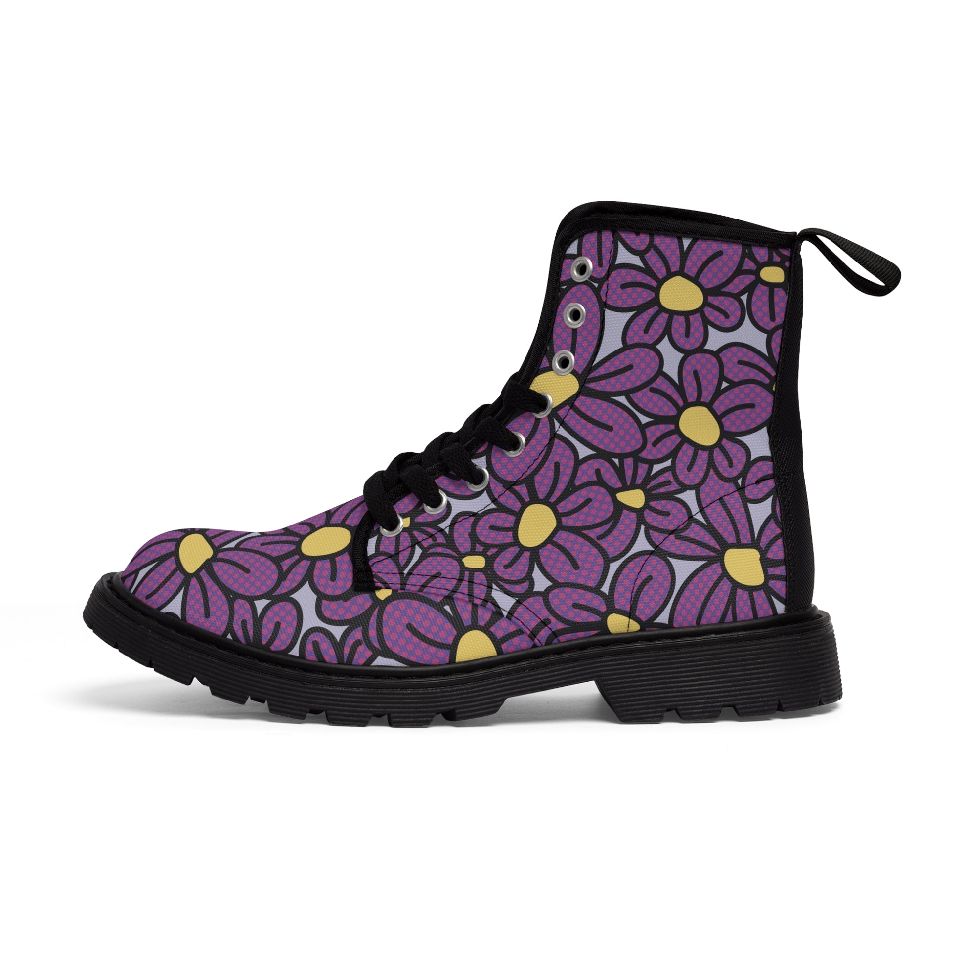 Flower Pop! Lavender Men's Canvas Boots (Black) by Studio Ten Design