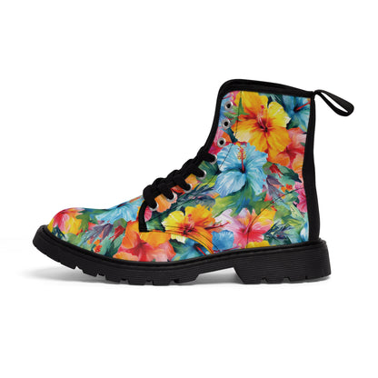 Watercolor Hibiscus (Light #3) Men's Canvas Boots (Black) by Studio Ten Design