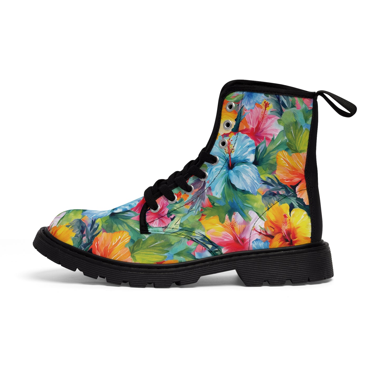 Watercolor Hibiscus (Light #3) Women's Canvas Boots (Black Soles) by Studio Ten Design