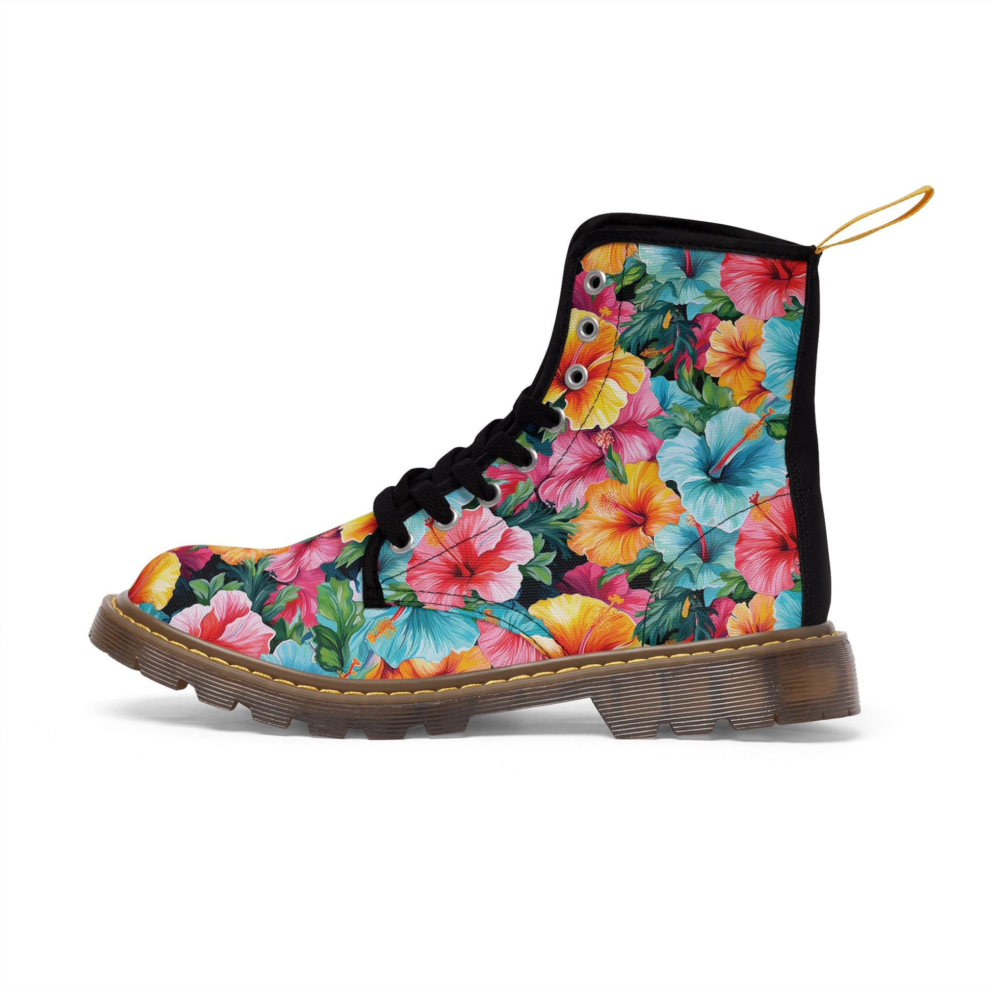 Watercolor Hibiscus (Light #2) Men's Canvas Boots (Brown) by Studio Ten Design