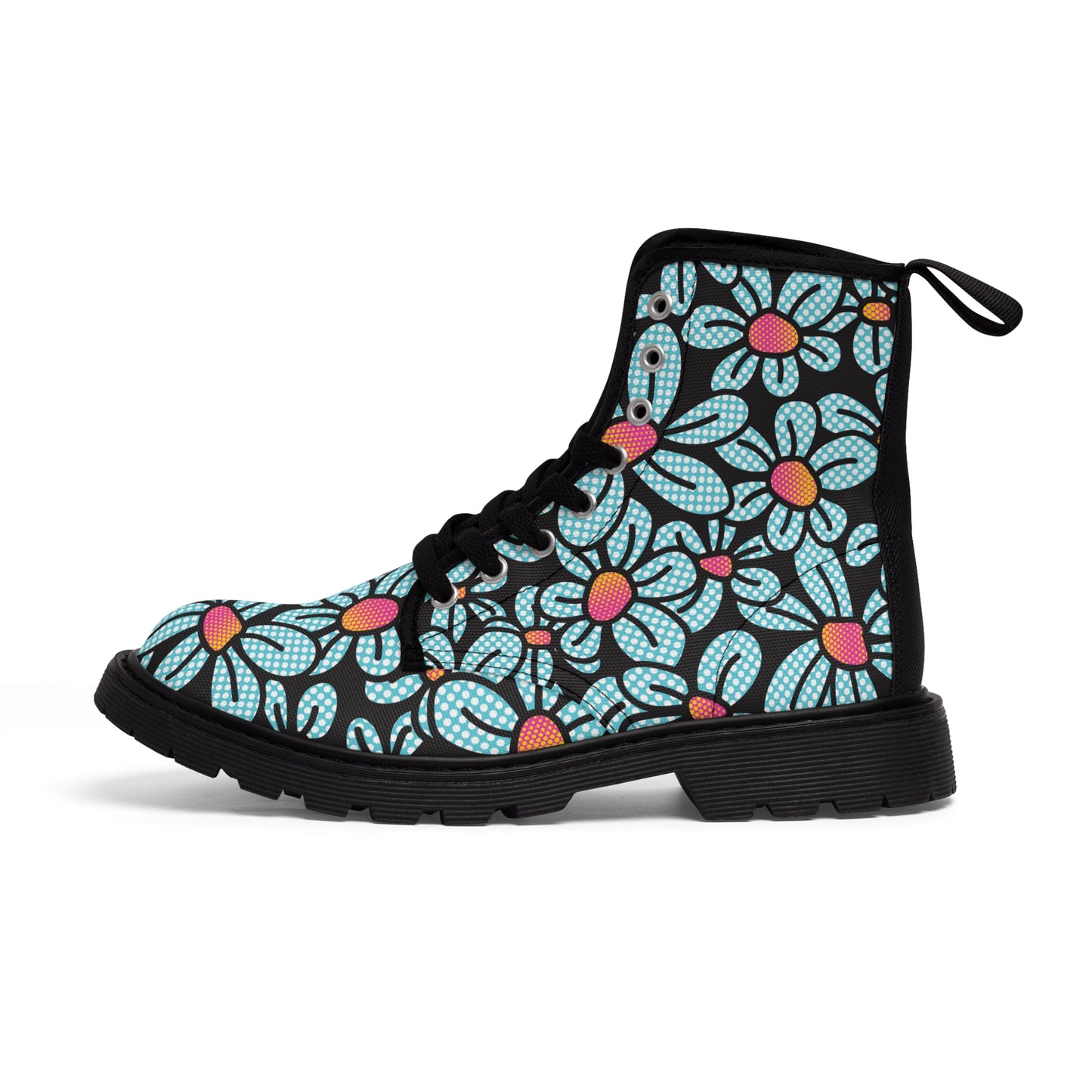 Flower Pop! Black Men's Canvas Boots by Studio Ten Design