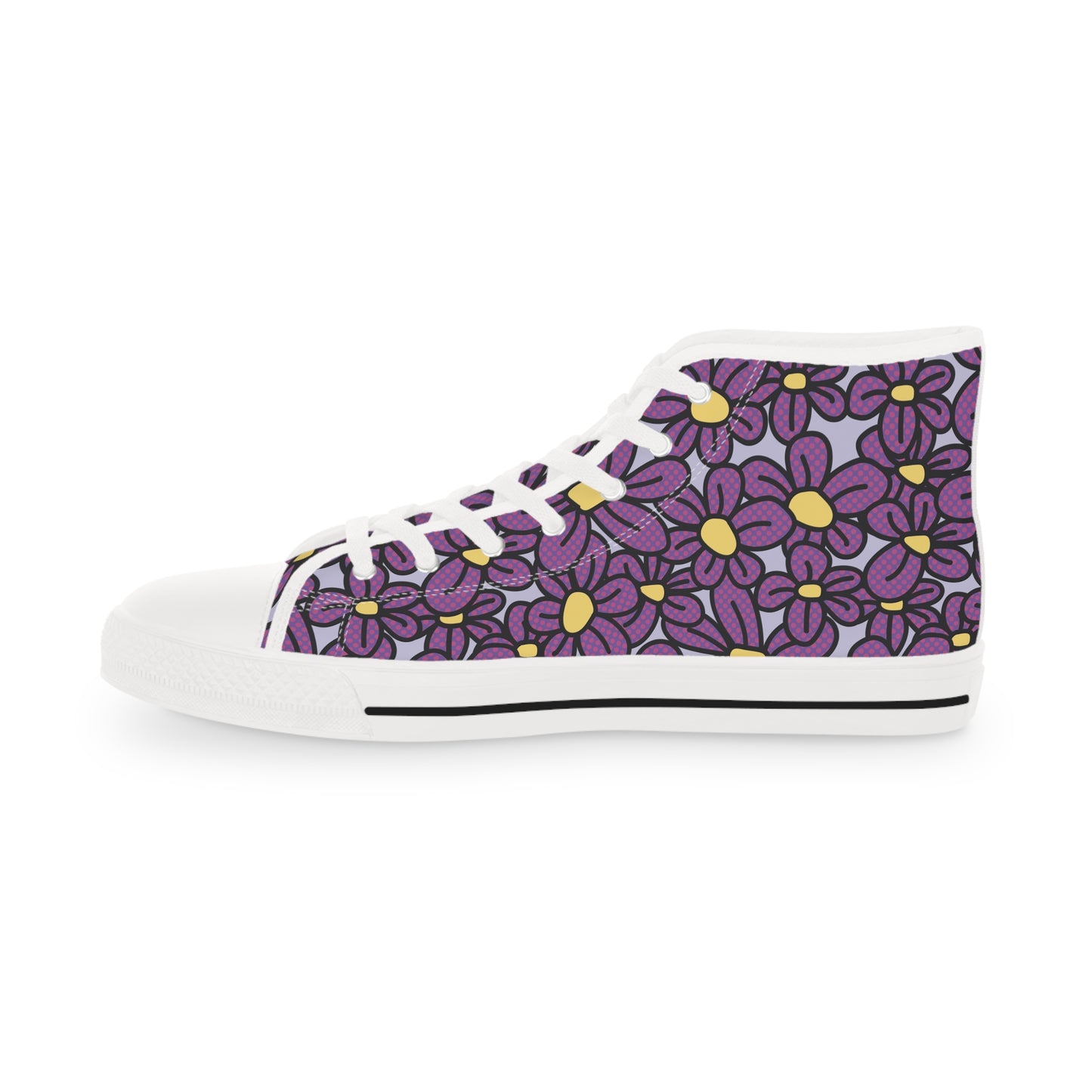 Flower Pop! Lavender Men's High-Top Sneakers (White)