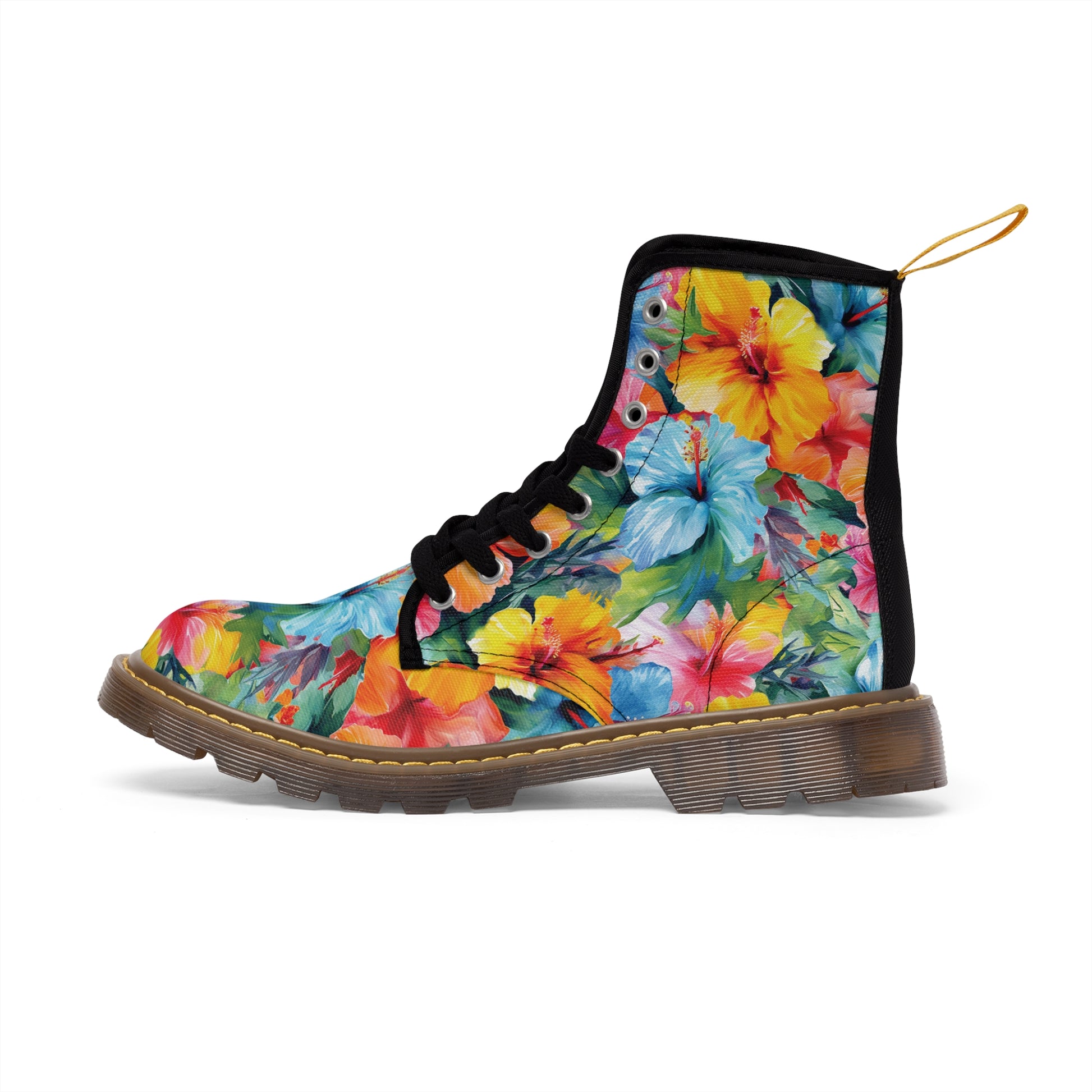 Watercolor Hibiscus (Light #3) Men's Canvas Boots (Brown) by Studio Ten Design