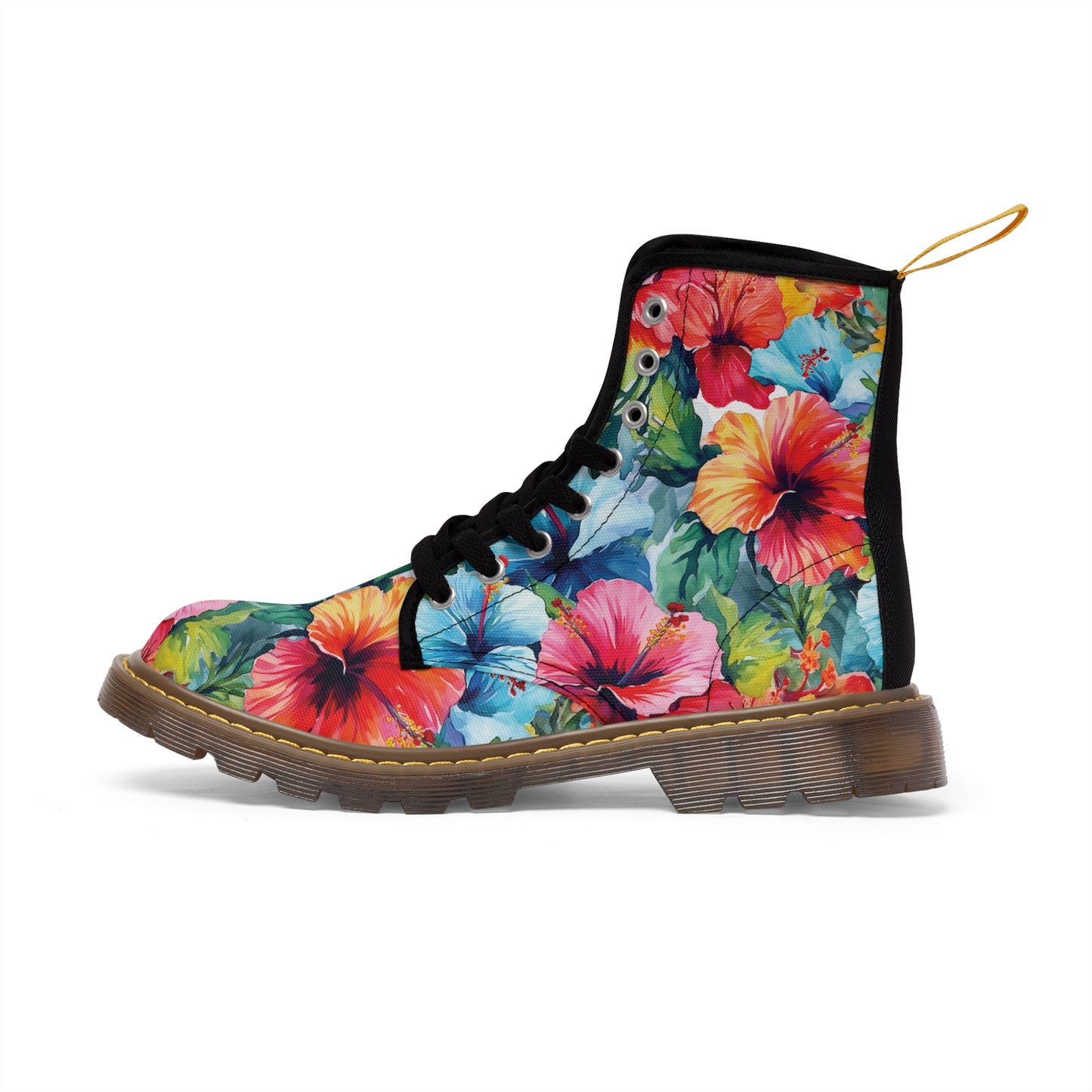 Watercolor Hibiscus (Light #4) Men's Canvas Boots (Brown) by Studio Ten Design