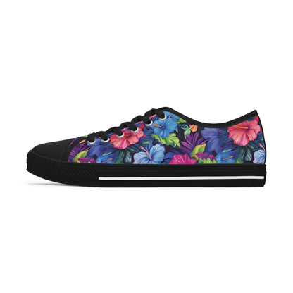 Watercolor Hibiscus (Dark #4) Women's Low Top Sneakers
