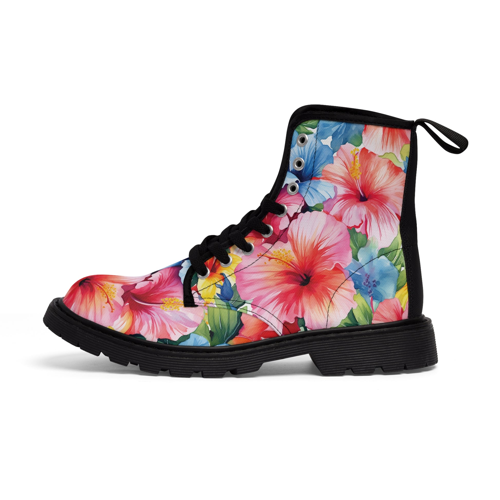 Watercolor Hibiscus (Light #1) Women's Canvas Boots (Black Soles) by Studio Ten Design