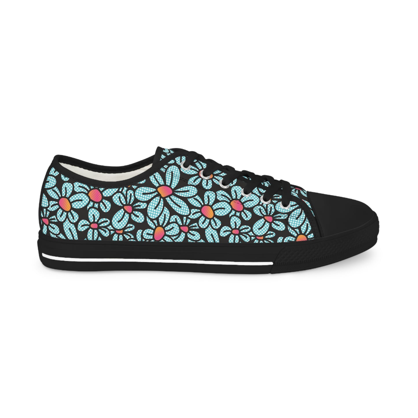 Flower Pop! Black Men's Low-Top Sneakers by Studio Ten Design