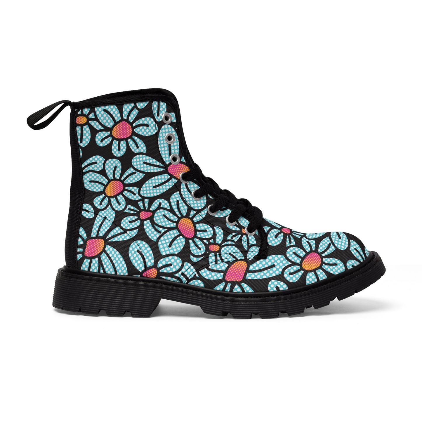 Flower Pop! Black Men's Canvas Boots by Studio Ten Design