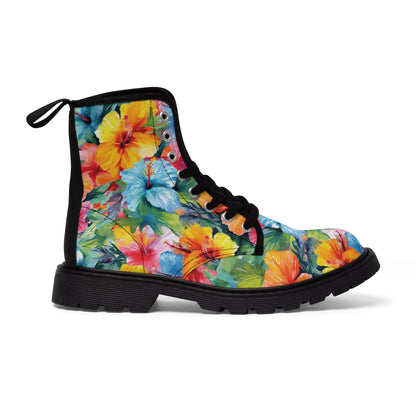 Watercolor Hibiscus (Light #3) Men's Canvas Boots (Black) by Studio Ten Design