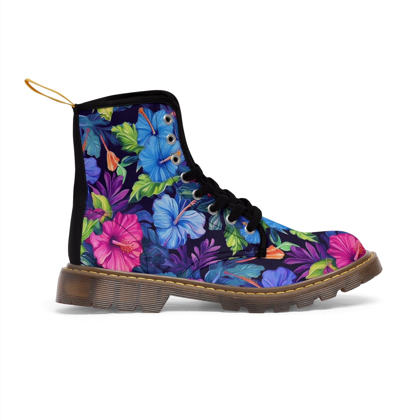 Watercolor Hibiscus (Dark #4) Women's Canvas Boots (Brown Soles) by Studio Ten Design