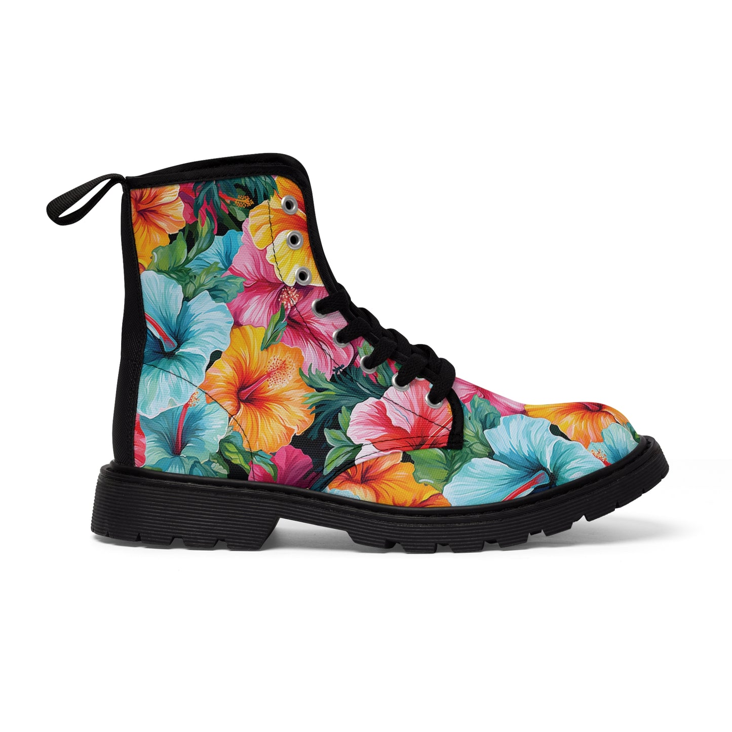 Watercolor Hibiscus (Light #2) Women's Canvas Boots (Black Soles) by Studio Ten Design