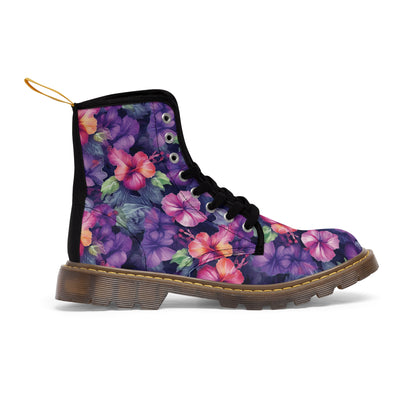 Watercolor Hibiscus (Dark #1) Men's Canvas Boots (Brown Soles) by Studio Ten Design