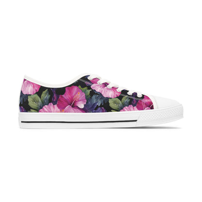Watercolor Hibiscus (Dark #3) Women's Low-Top Sneakers