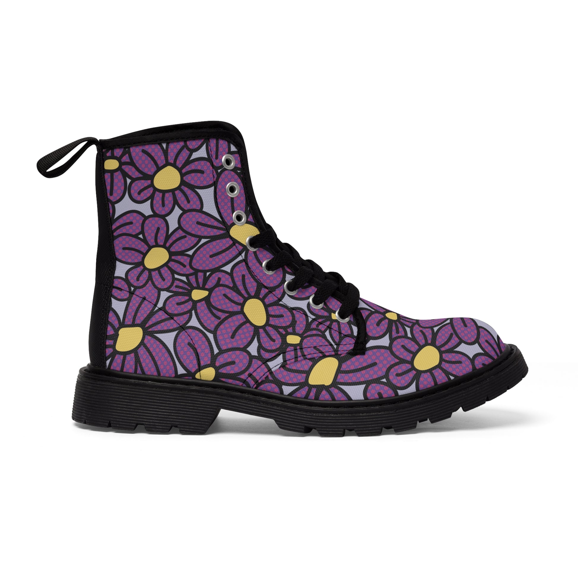 Flower Pop! Lavender Men's Canvas Boots (Black) by Studio Ten Design