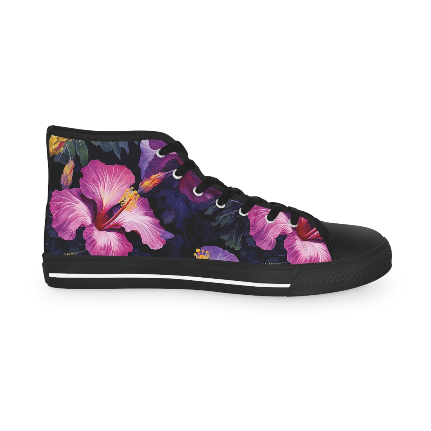Watercolor Hibiscus (Dark #2) Men's High Top Sneakers