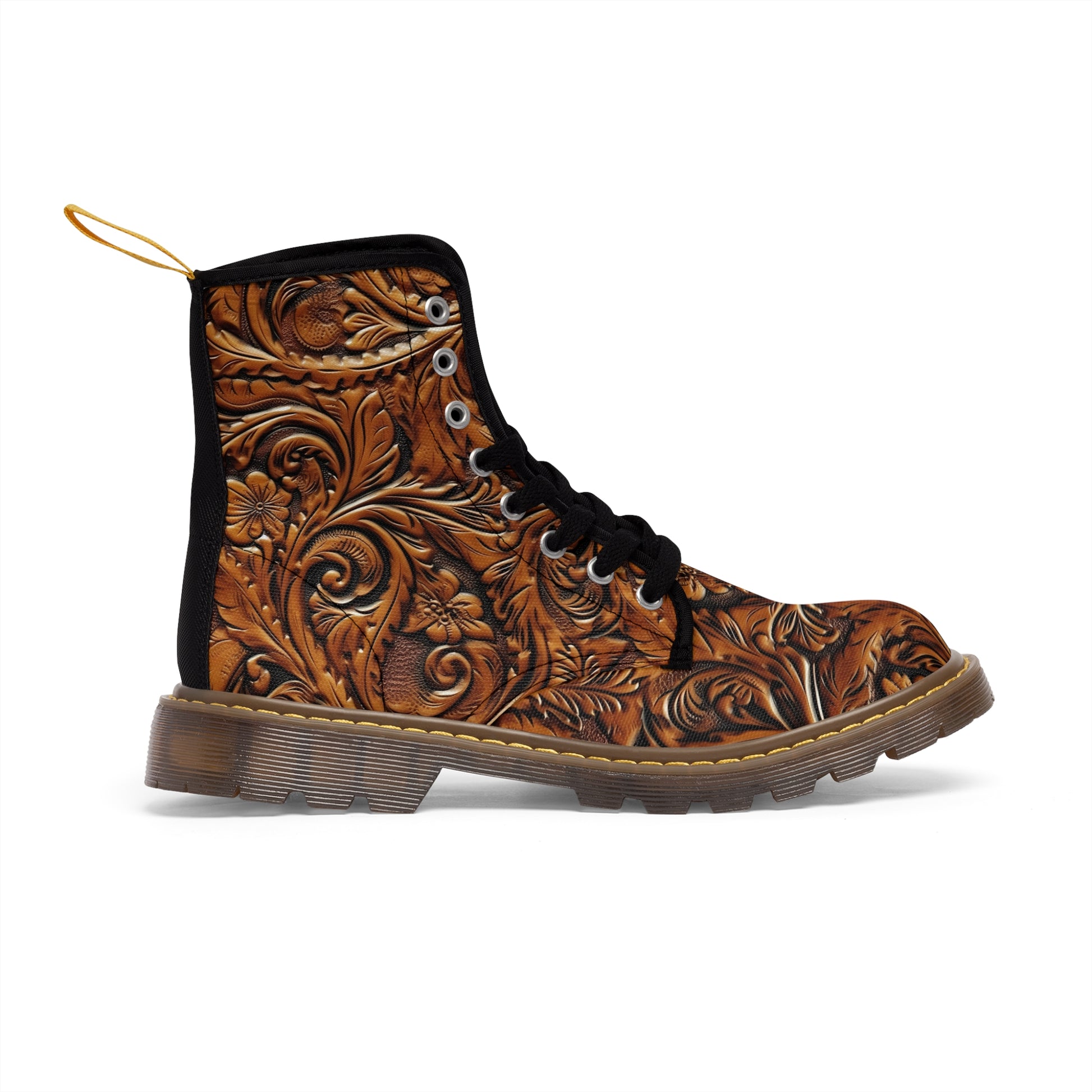 Tooled Leather Men's Canvas Boots (Brown) by Studio Ten Design