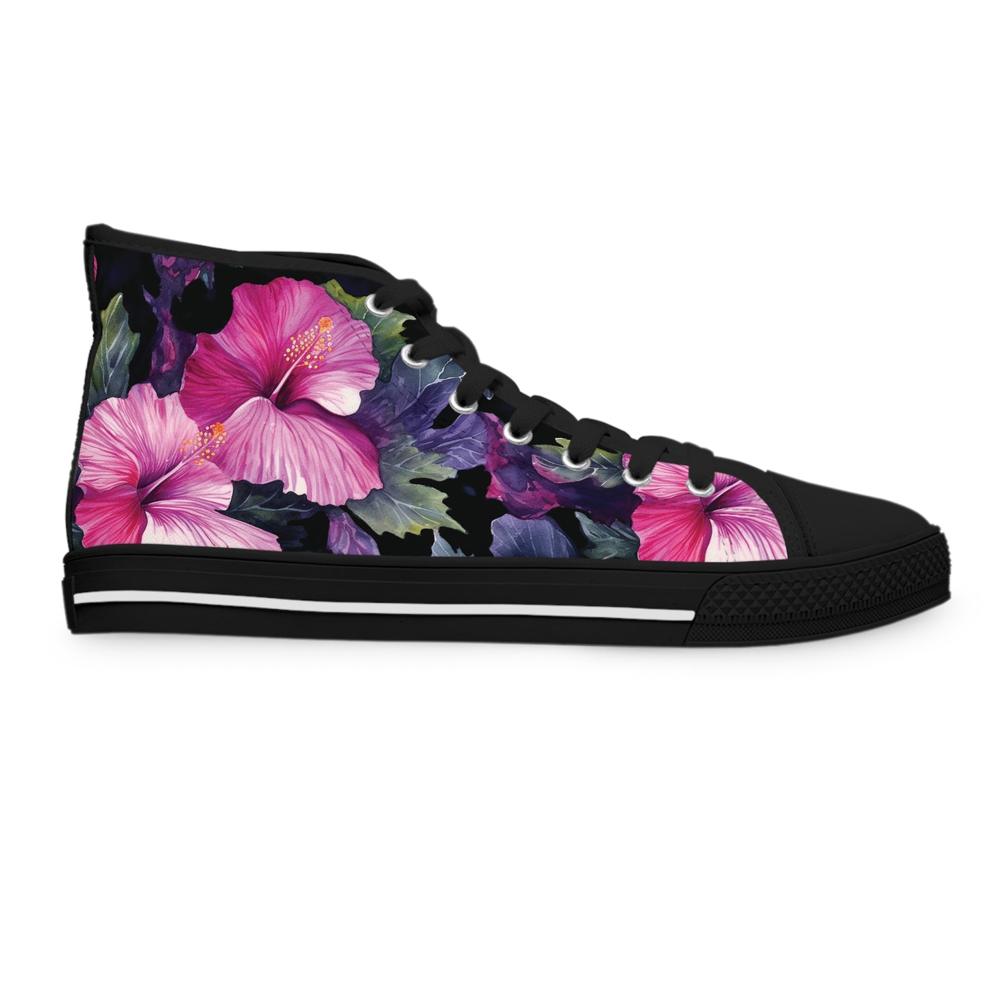 Watercolor Hibiscus (Dark #3) Women's High-Top Sneakers