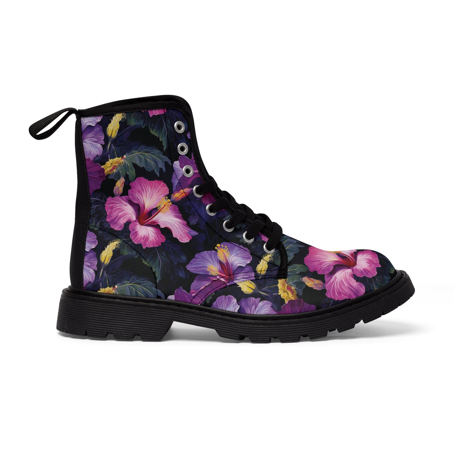 Watercolor Hibiscus (Dark #2) Men's Canvas Boots