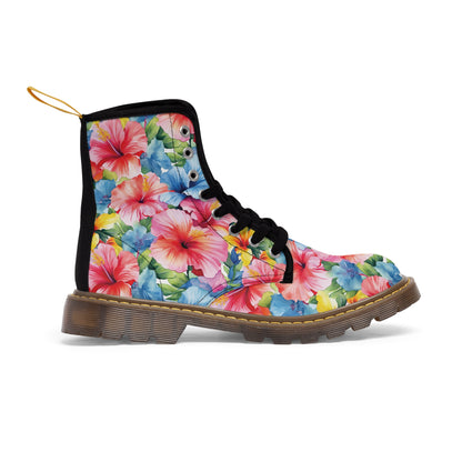 Watercolor Hibiscus (Light #1) Men's Canvas Boots (Brown) by Studio Ten Design