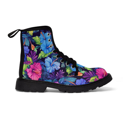 Watercolor Hibiscus (Dark #4) Women's Canvas Boots (Black Soles) by Studio Ten Design