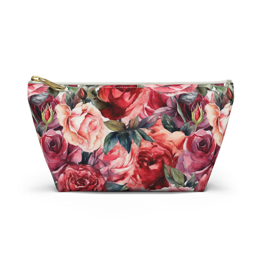 Cherry Parfait Watercolor Roses Small Zip Pouch (Front) by Studio Ten Design