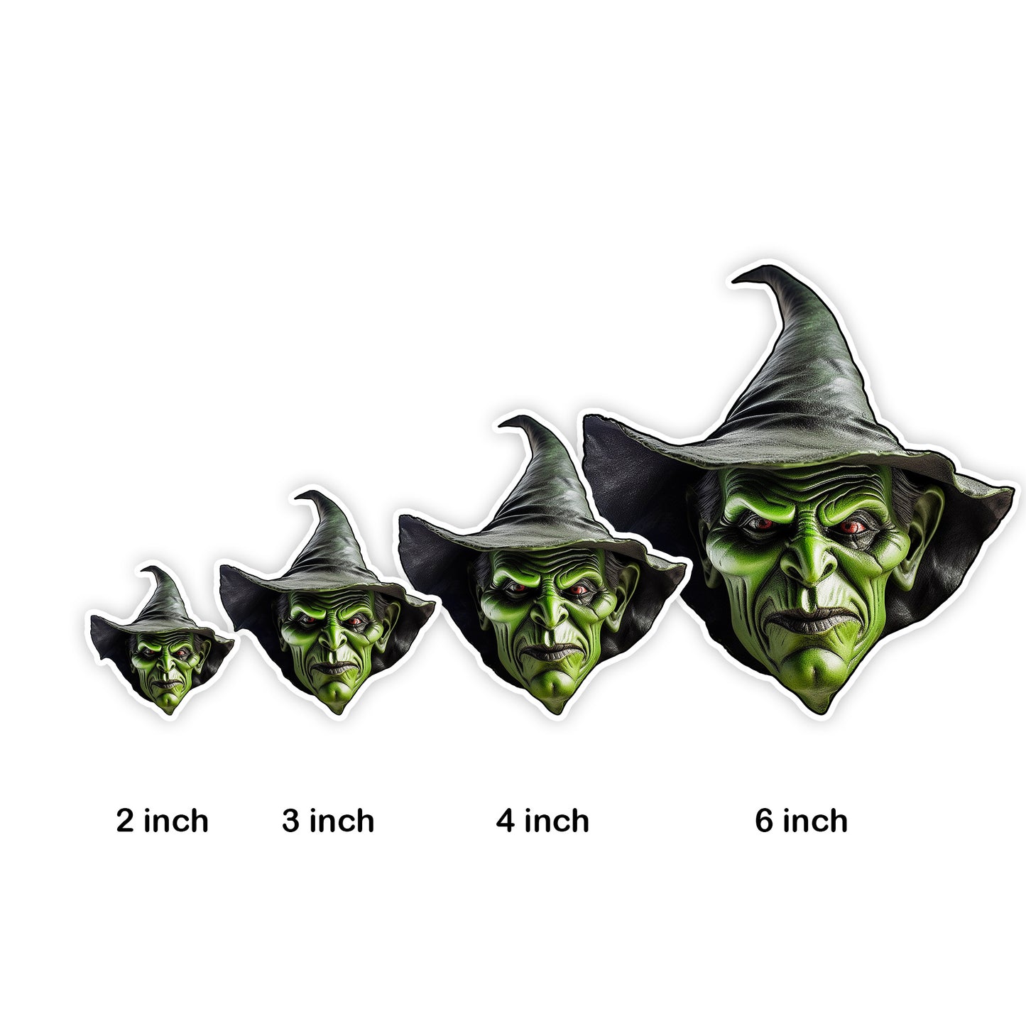 Vintage Scary Witch Mask Evil Green with Pointed Black Hat Kiss-Cut Sticker Sizes by Studio Ten Design