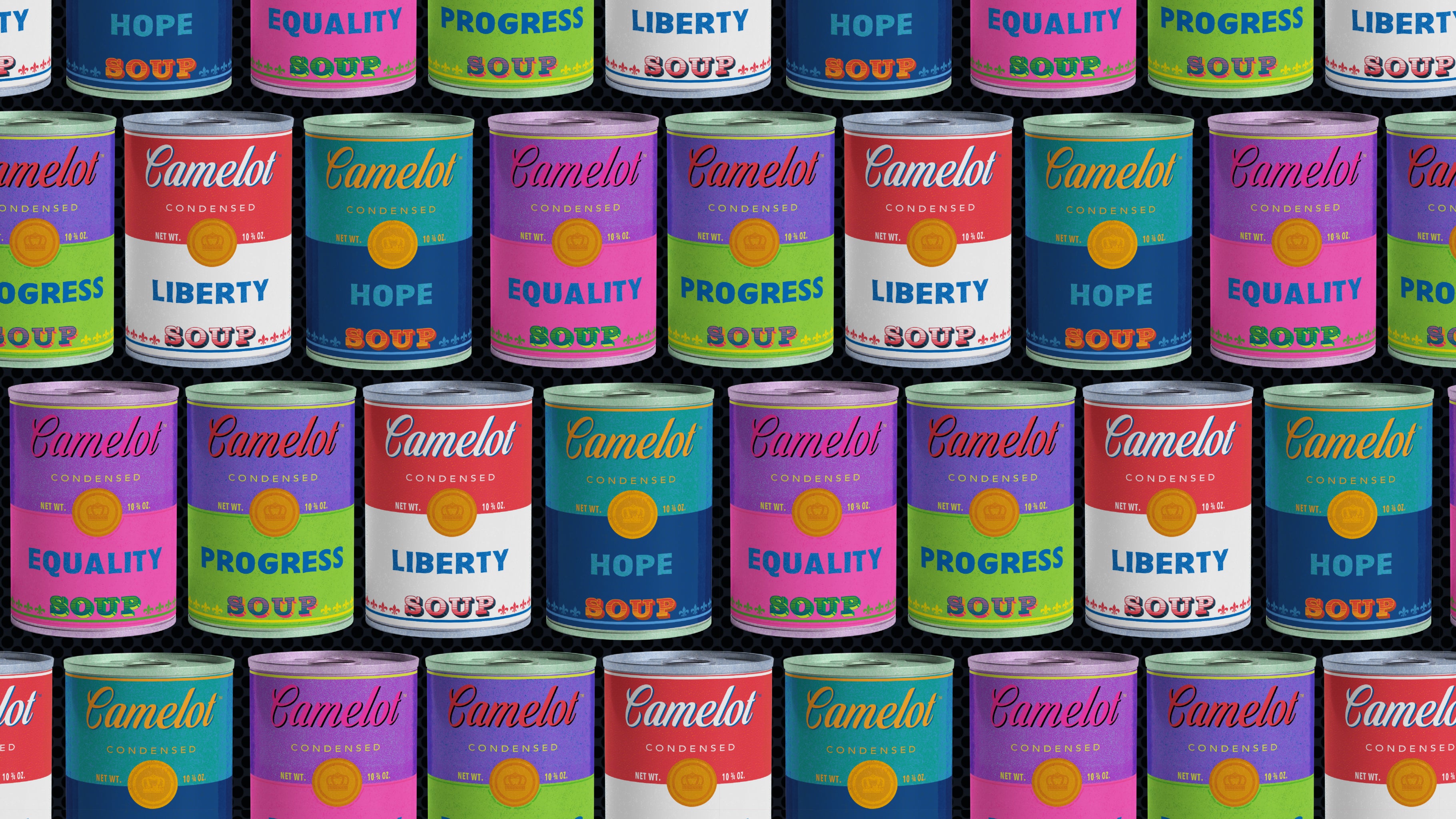 Camelot Soup Cans on Graphite, by Studio Ten Design