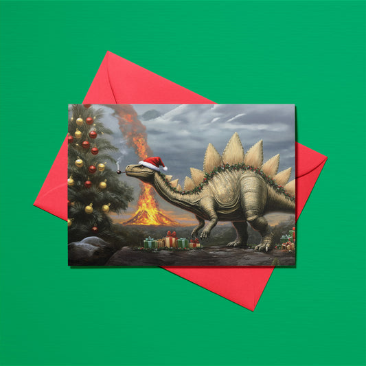 Stegosaurus Santa Prehistoric Christmas Card