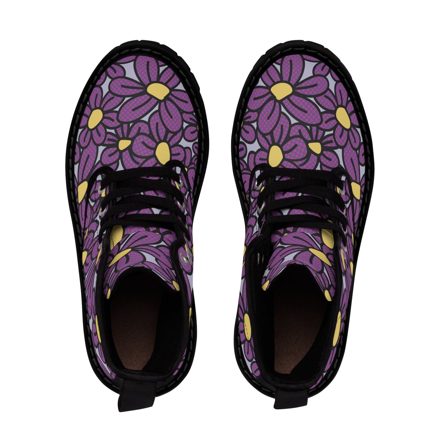 Flower Pop! Lavender Men's Canvas Boots (Black) by Studio Ten Design