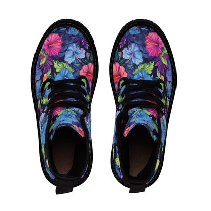 Watercolor Hibiscus (Dark #4) Men's Canvas Boots (Black) by Studio Ten Design