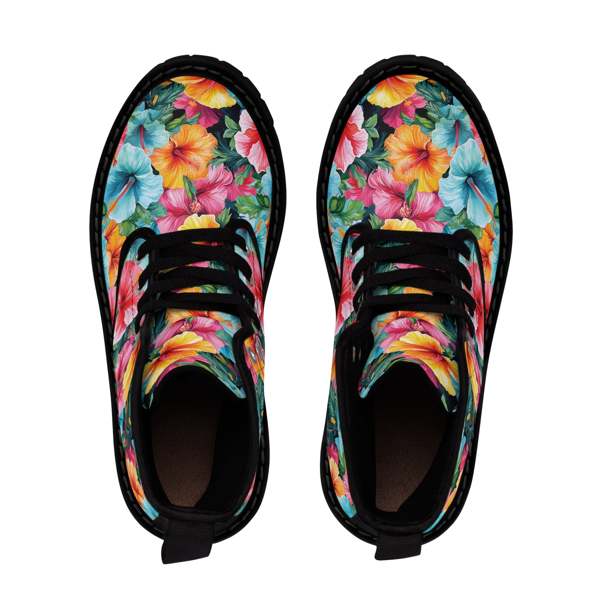 Watercolor Hibiscus (Light #2) Men's Canvas Boots (Black) by Studio Ten Design