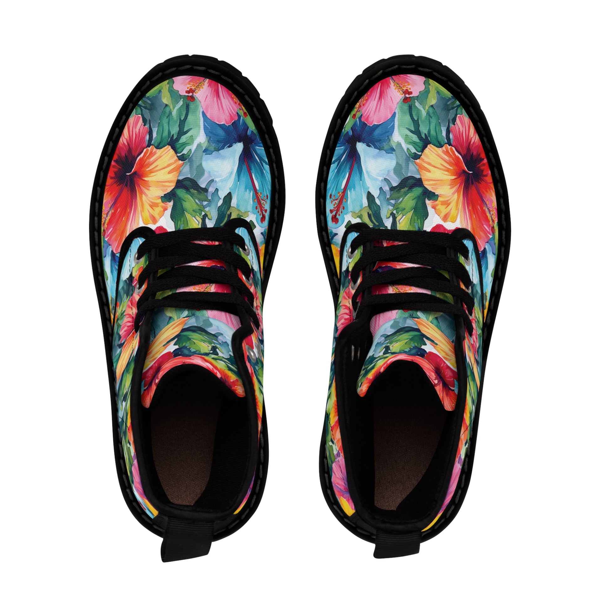 Watercolor Hibiscus (Light #4) Women's Canvas Boots (Black Soles) by Studio Ten Design