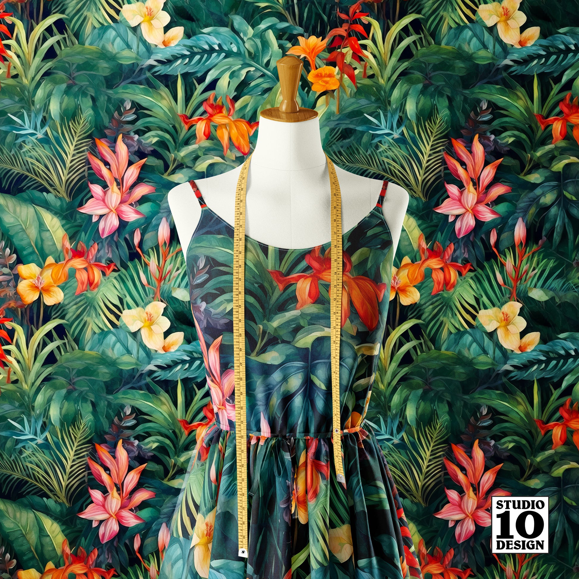Tropical Jungle (Dark 2) Printed Fabric by Studio Ten Design