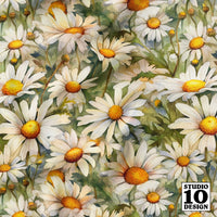 Watercolor Daisies (Light) Printed Fabric