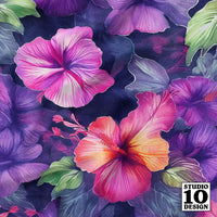 Watercolor Hibiscus (Dark #1) Printed Fabric