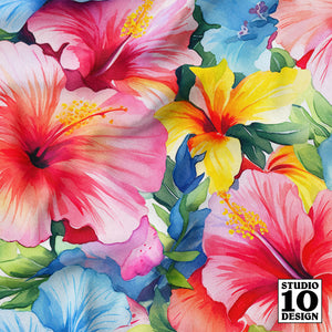 Watercolor Hibiscus Flower (Light I) Fabric