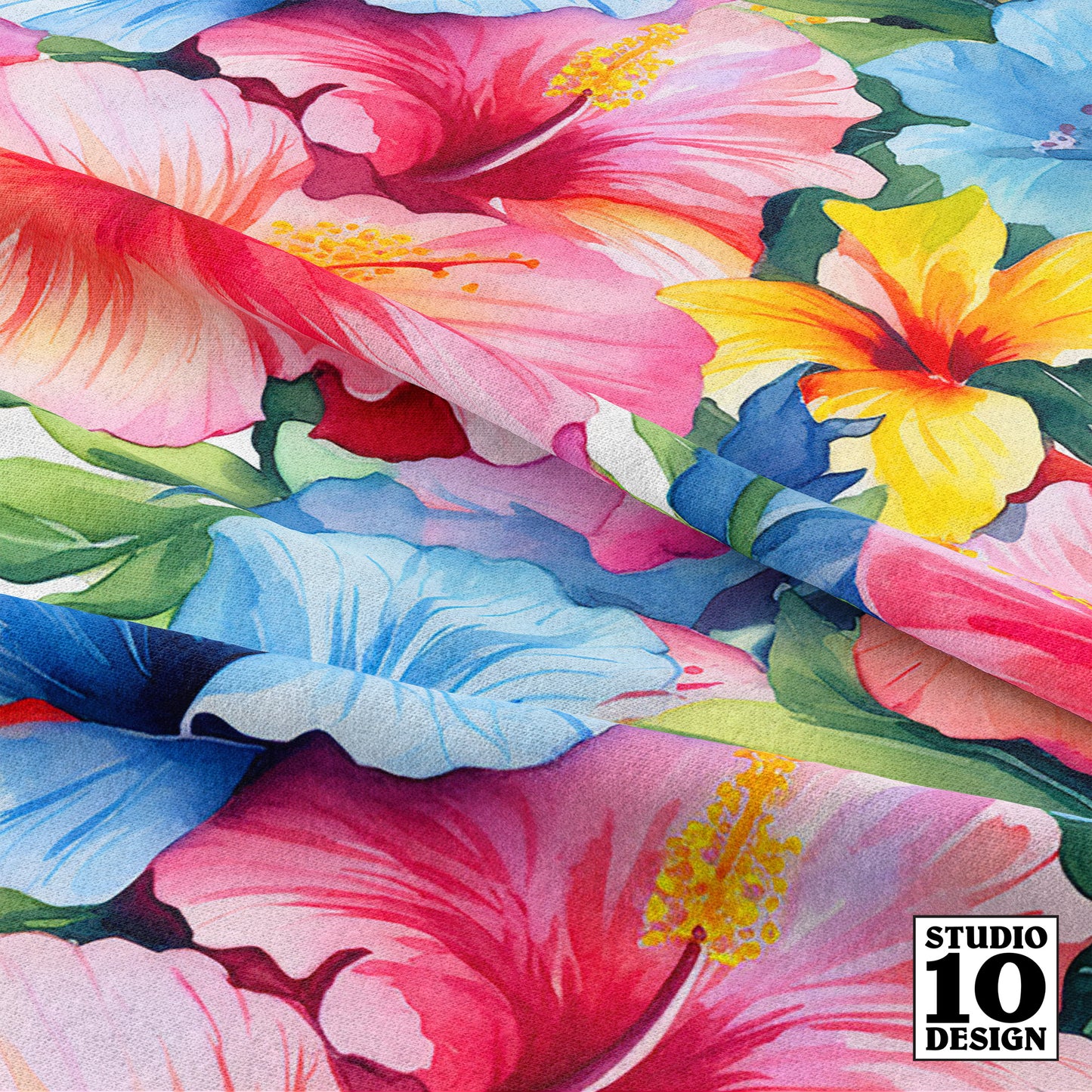 Watercolor Hibiscus Flower (Light I) Printed Fabric by Studio Ten Design