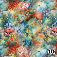 Watercolor Coral Reef (Light) Printed Fabric