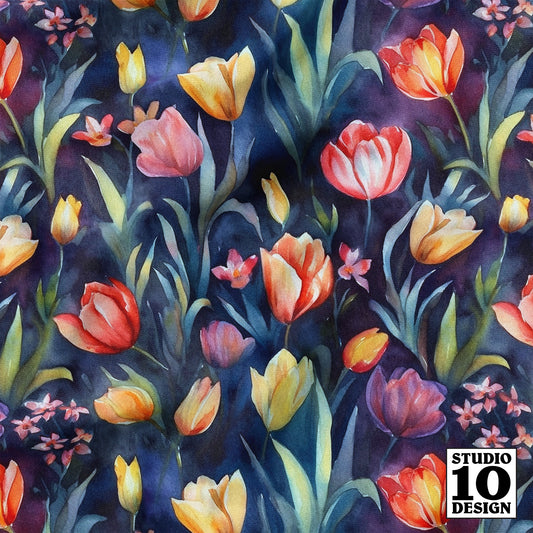 Abstract Reverie Watercolor Tulips Printed Fabric by Studio Ten Design